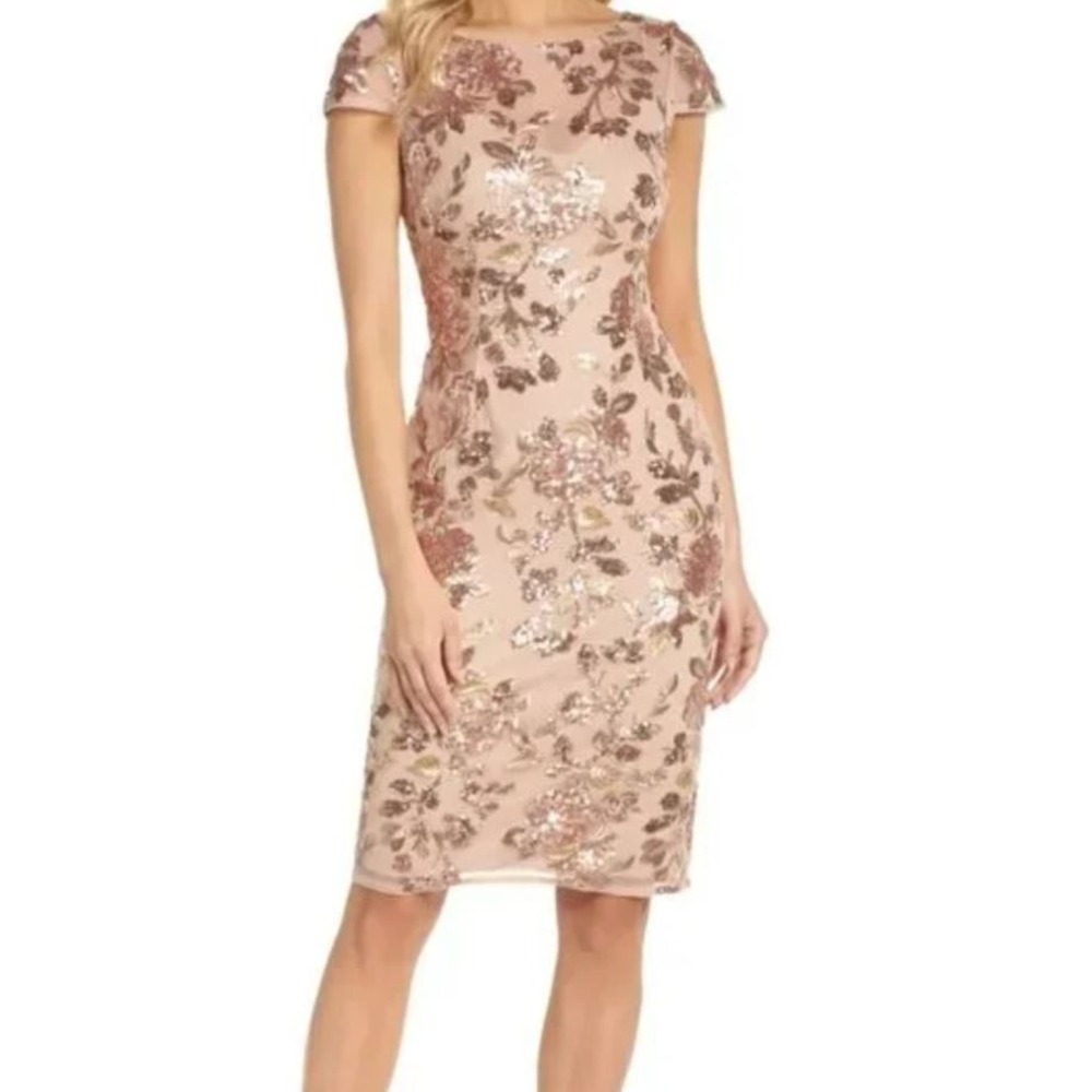 Adrianna Papell Sheath Dress Women's Size 2 Floral Sequin Embellished Cocktail
